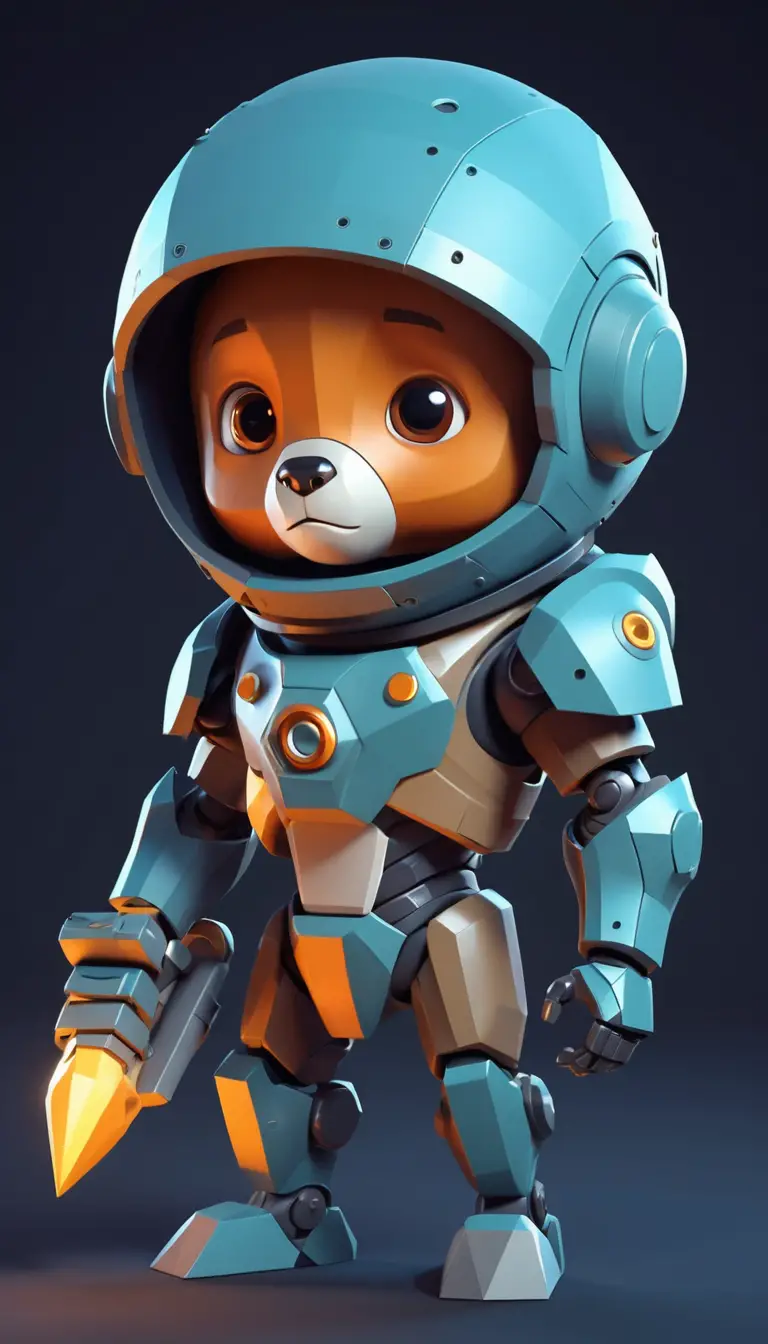 Weltraumkrieger-Junge mit süßem Roboterbär im Chaos