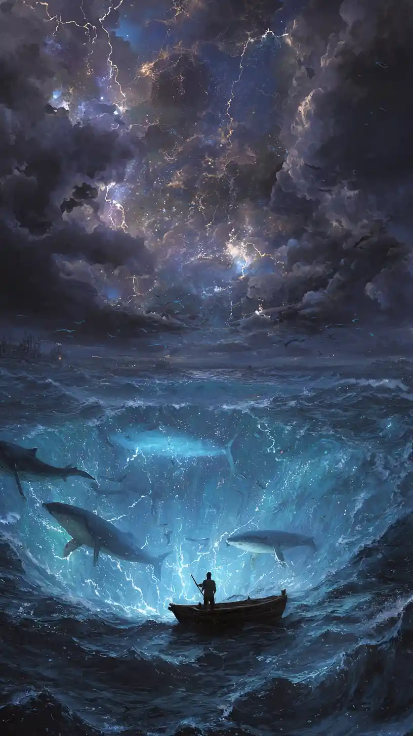 Stormy Ocean Revealing A Glowing Abyss Beneath The Waves