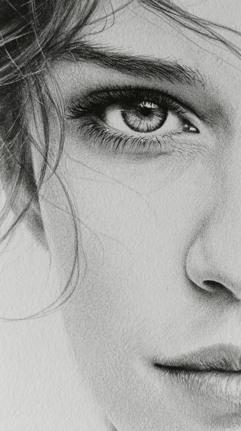 Graphite close up of a woman eye nose and lips