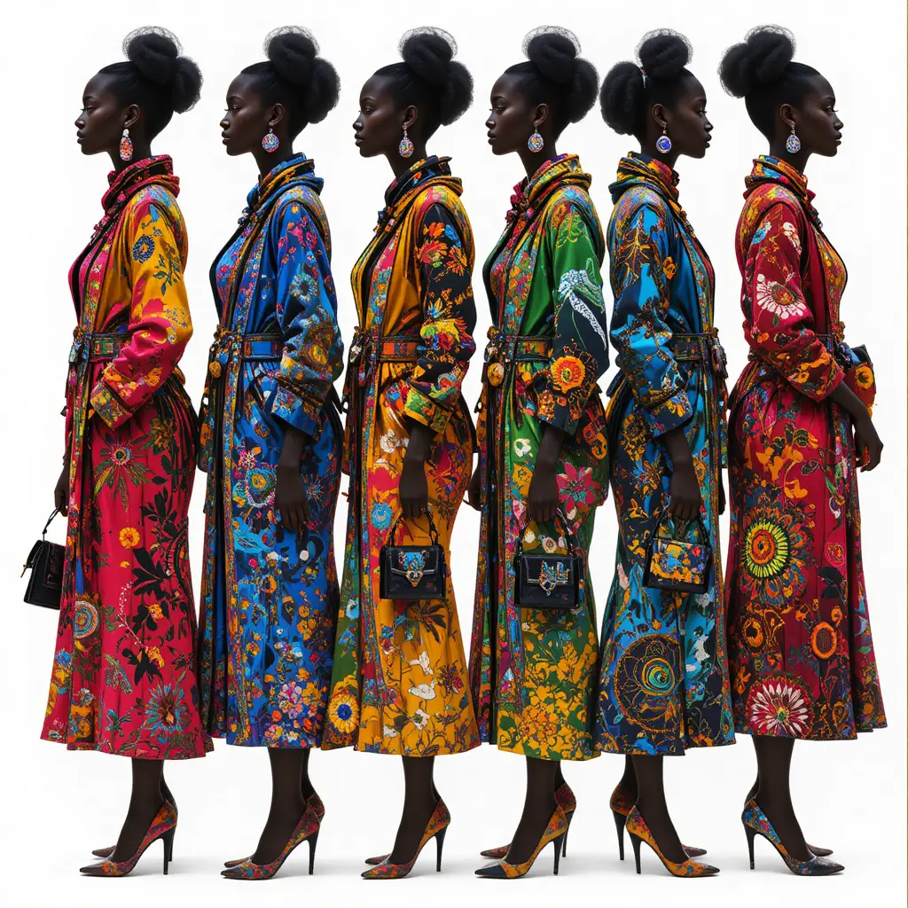 Colorful collage of women in patterned african attire