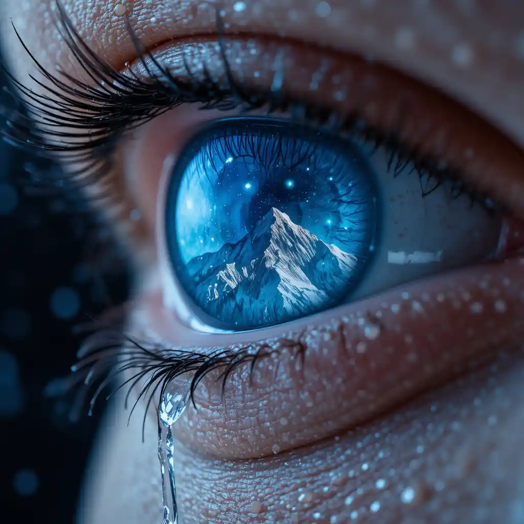 Primer plano macro extremo de un ojo humano azul con reflejo