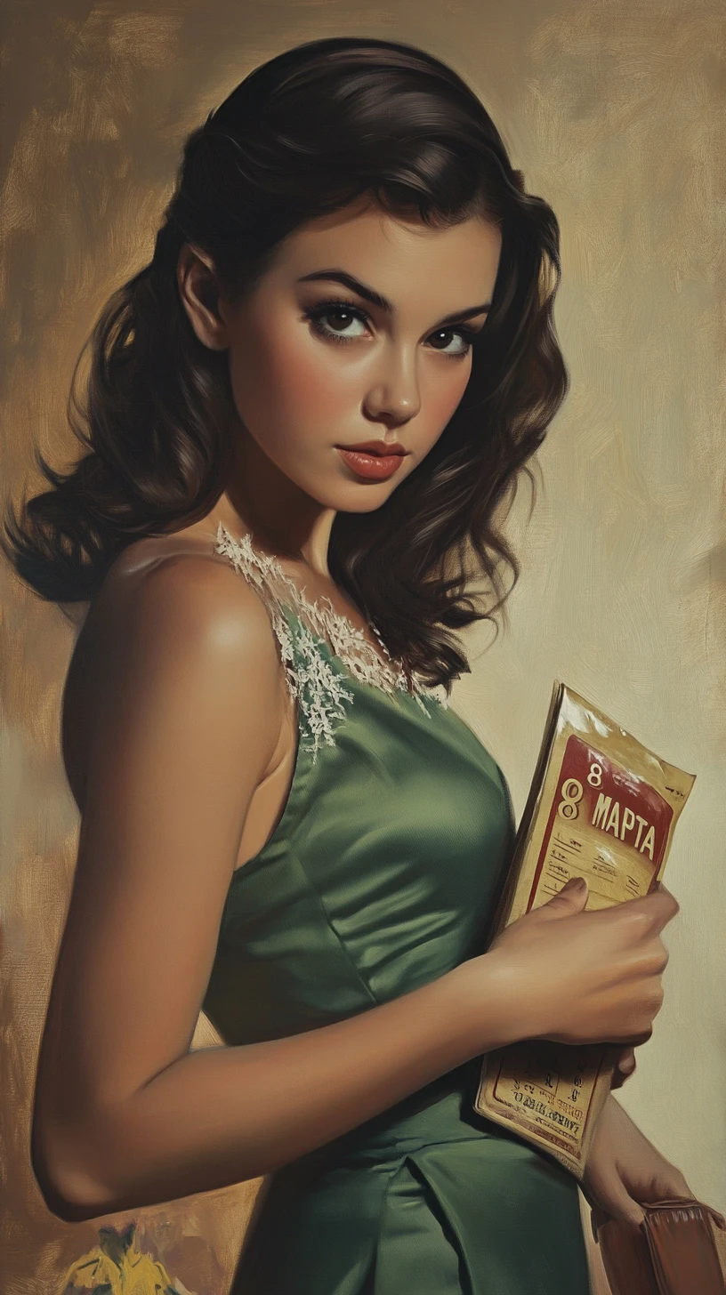 Thoughtful woman holding calendar page with spring flowers