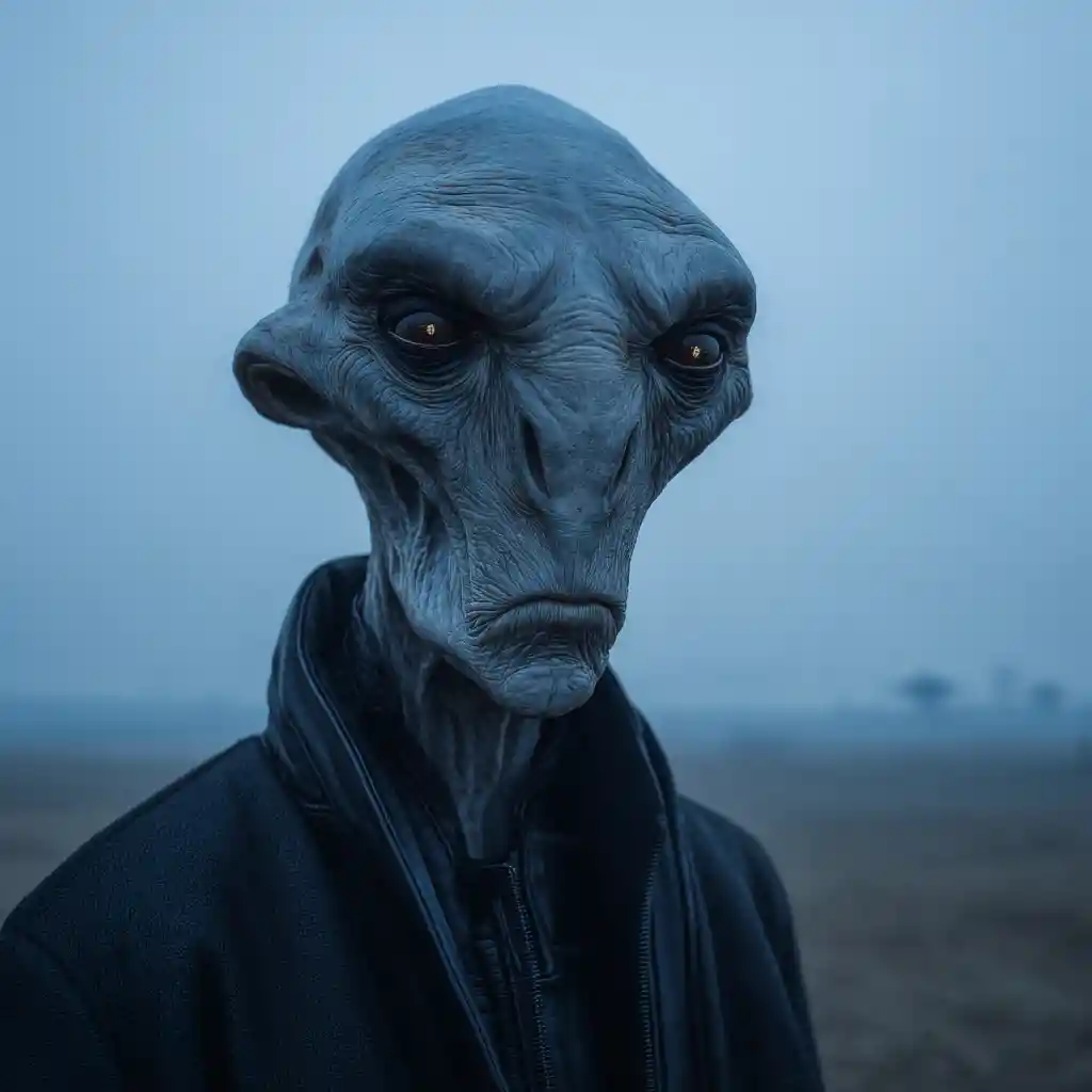 Figura alienígena en un paisaje de ciencia ficción épico y distante