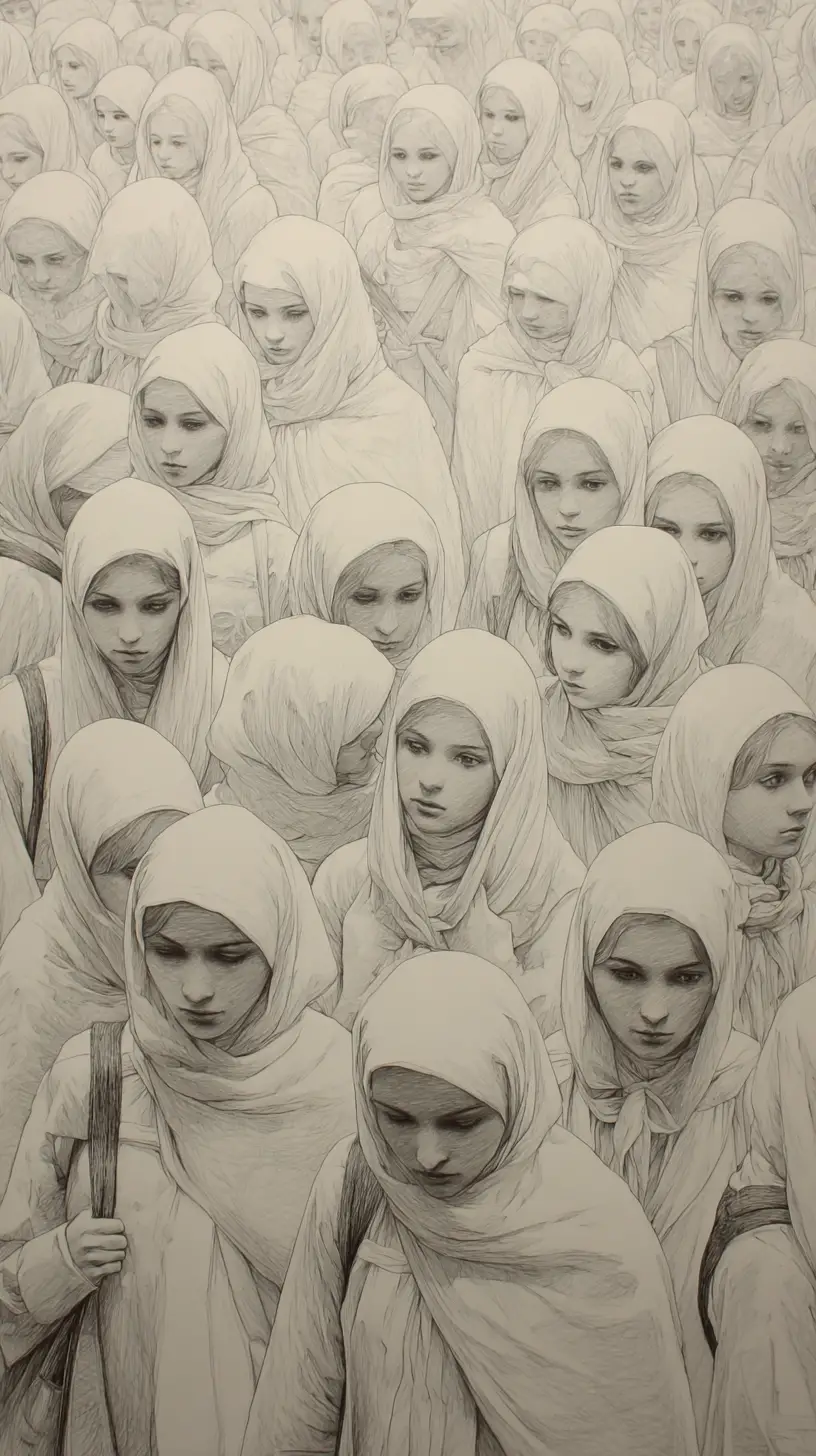 White Transparent Girls In A Sfumato Sketch Perspective