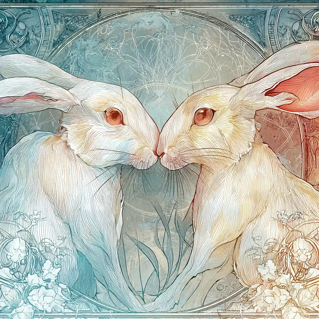 Due teneri conigli in una sognante illustrazione fantasy