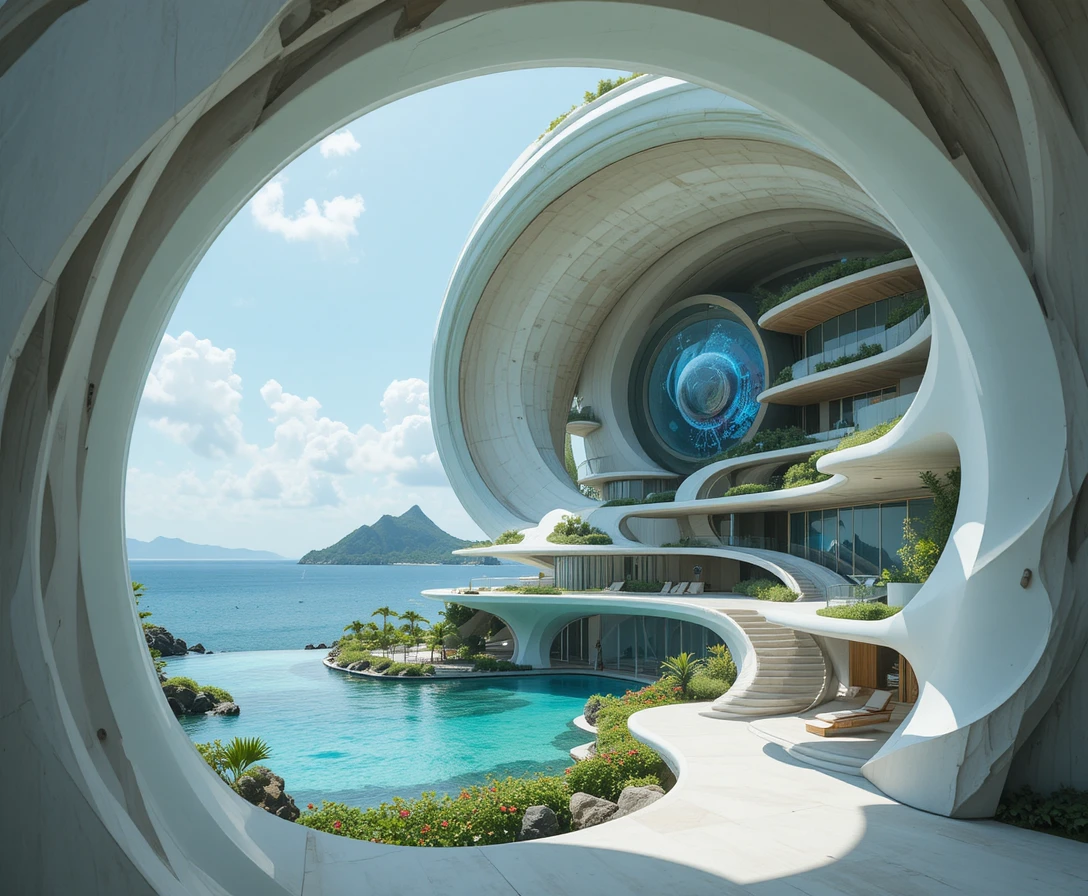 Concetto Futuristico di Nautilus Eco Resort nelle Acque Costiere Tropicali