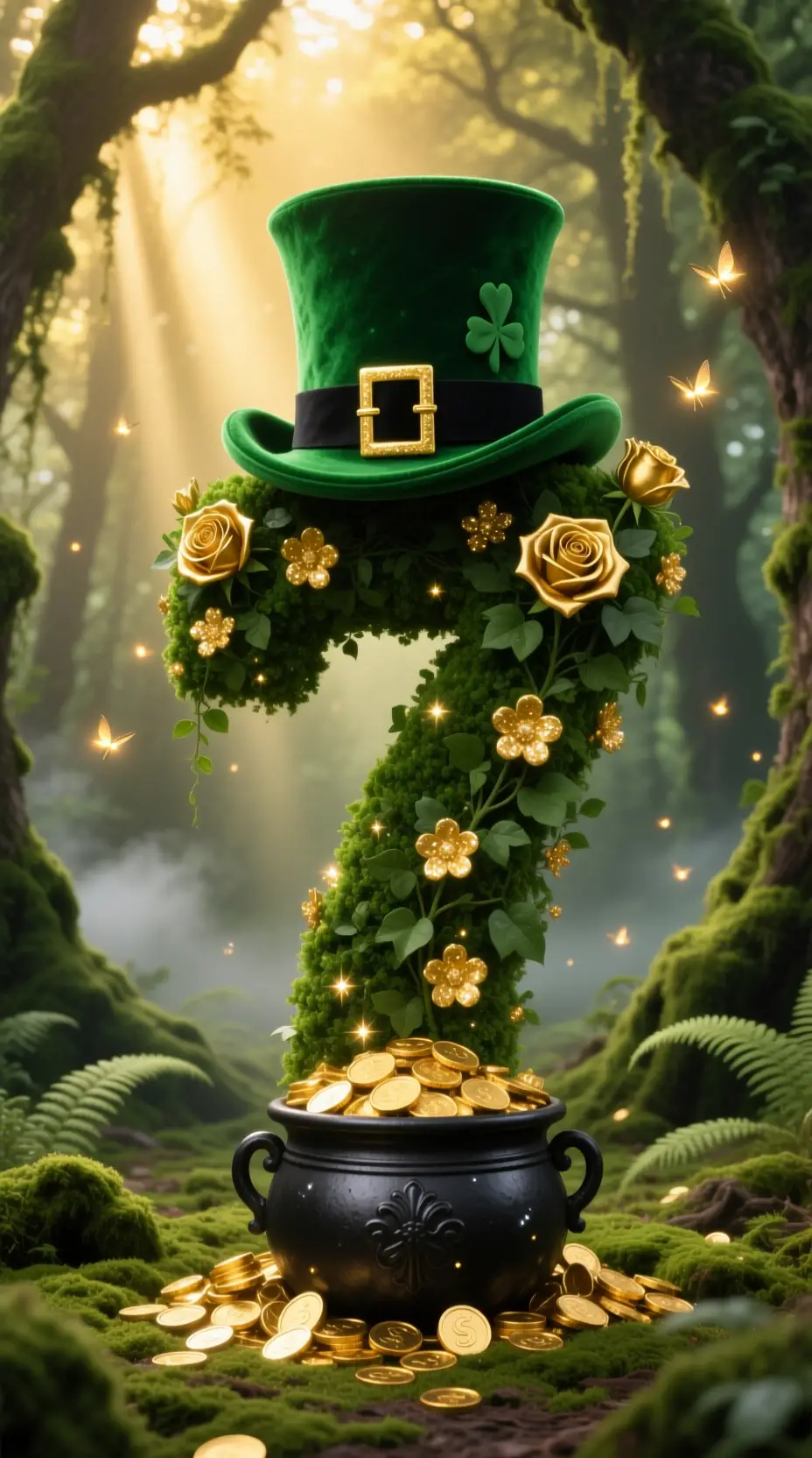 Lush Bush Number Seven With Gold In Enchanted Forest