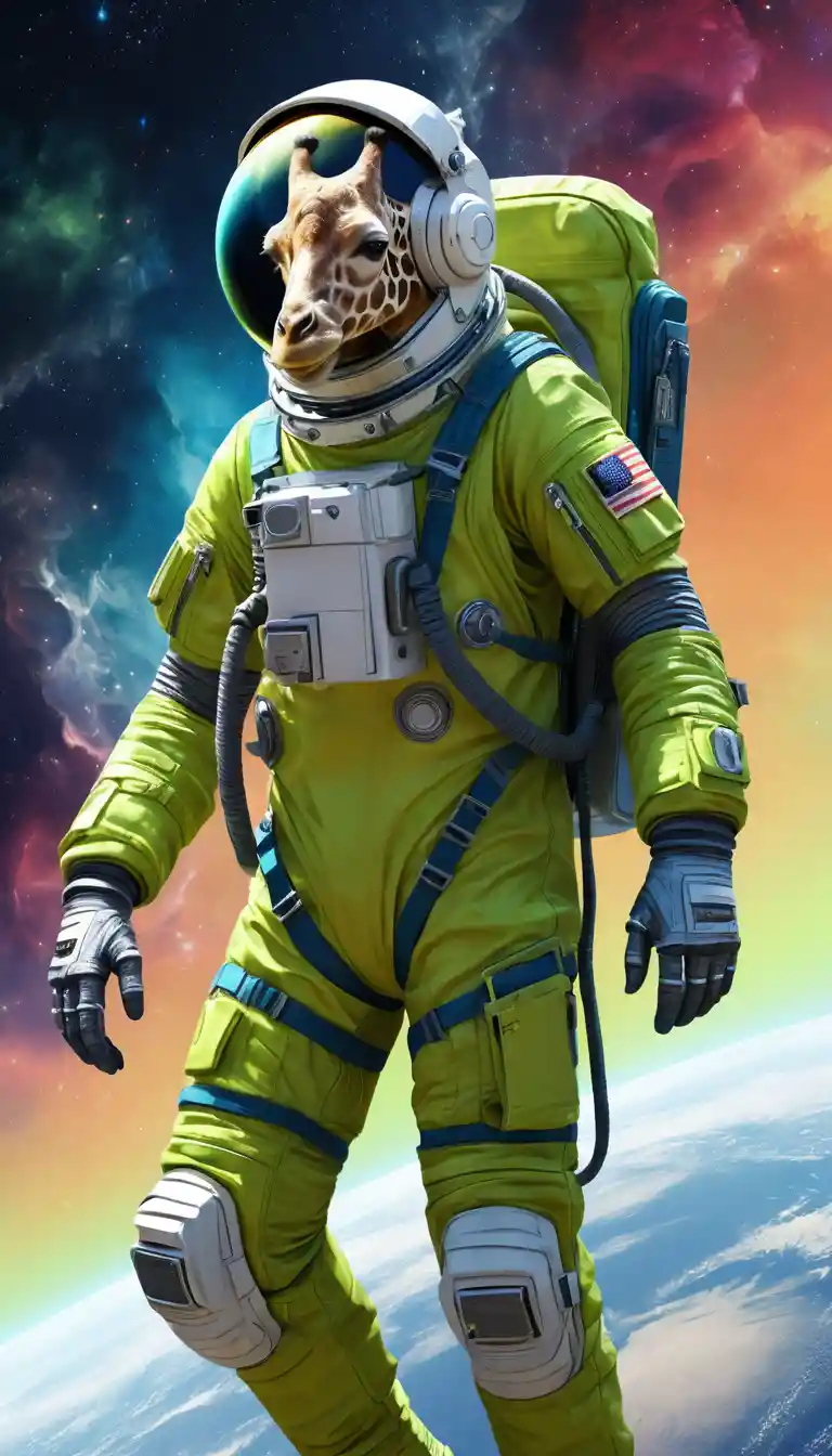 Giraffe Astronaut Holding Visor On The Moon