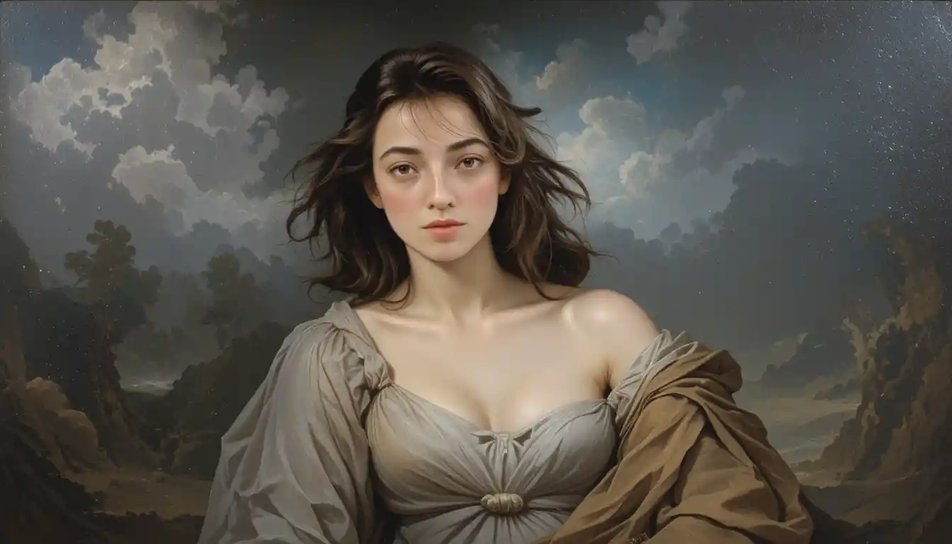 Pintura al óleo de Psique en un ambiente interior íntimo