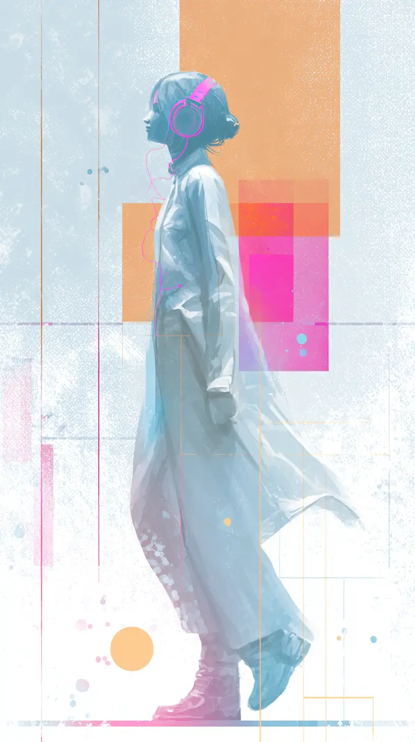 Gender neutral dancer in soft abstract pastel background