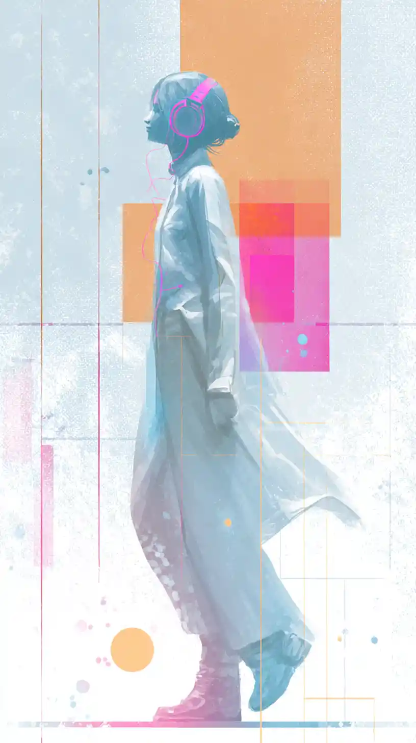 Gender neutral dancer in soft abstract pastel background