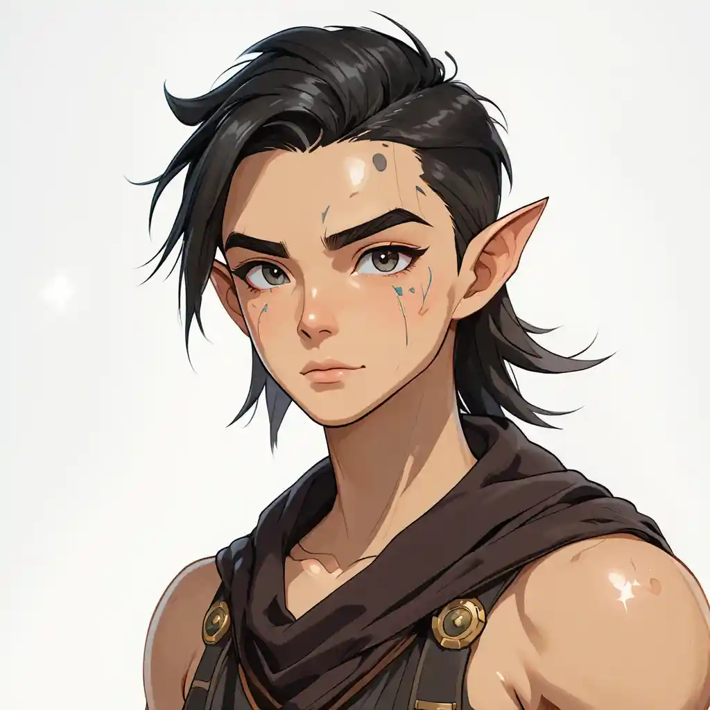 Young fantasy boy with small horns in Wakfu inspired world