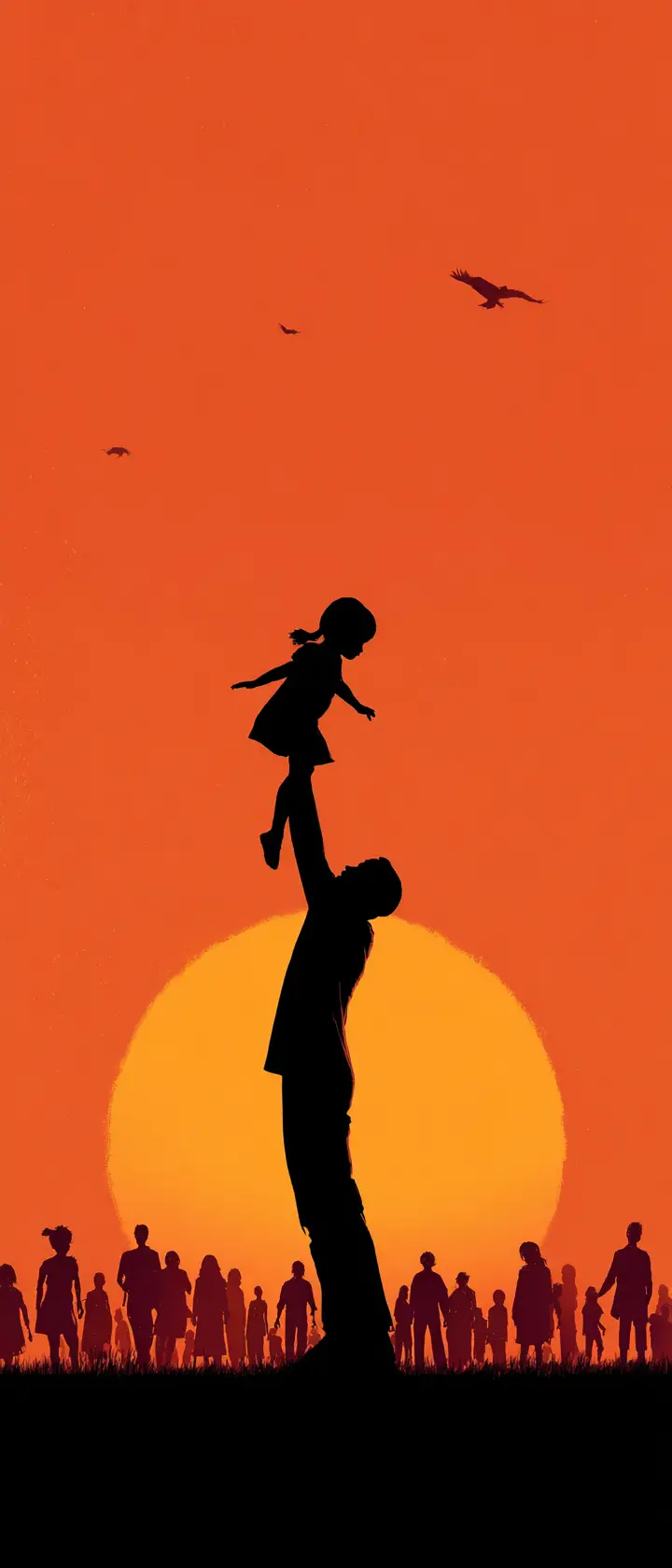 Father lifting daughter in sunset silhouette on the beach