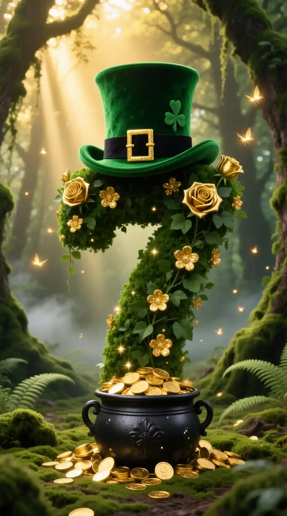 Lush Bush Number Seven With Gold In Enchanted Forest