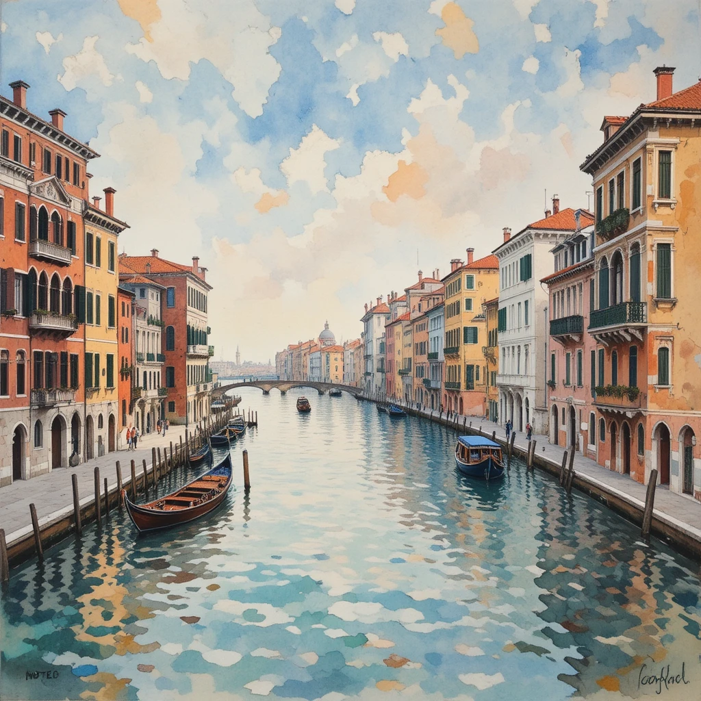 Watercolor cityscape of Venice in an artistic style