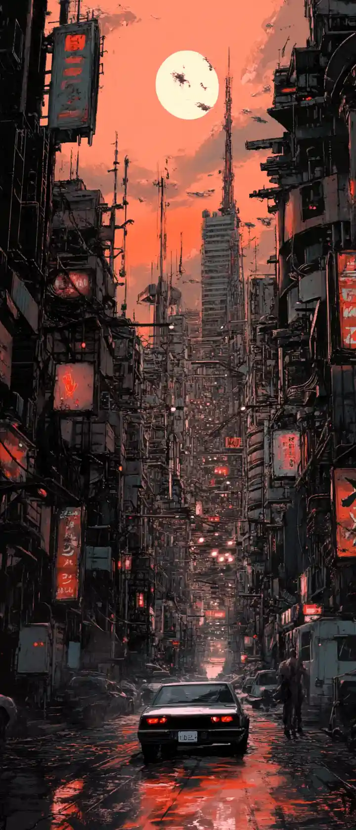 Dystopian Neo Tokyo manga scene with futuristic city