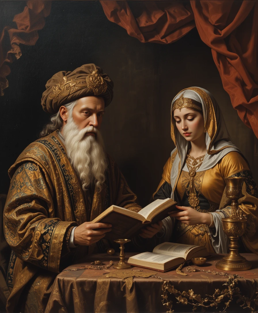 Elderly Biblical Scholar Reading By Candlelight