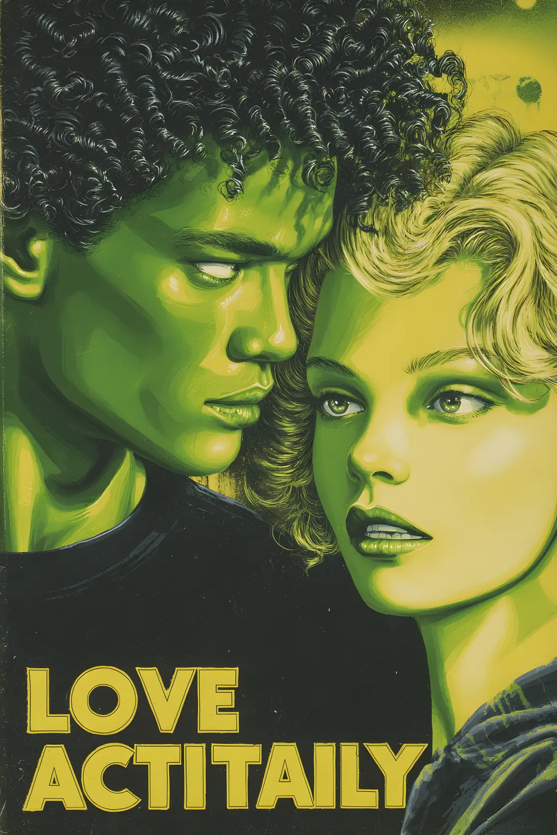 Muscular man and blond woman walking to a city cinema