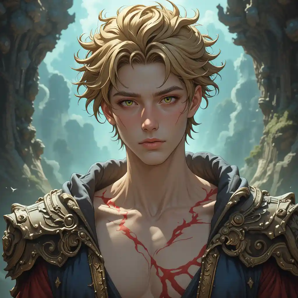 Young man deity in a mythical anime fantasy realm