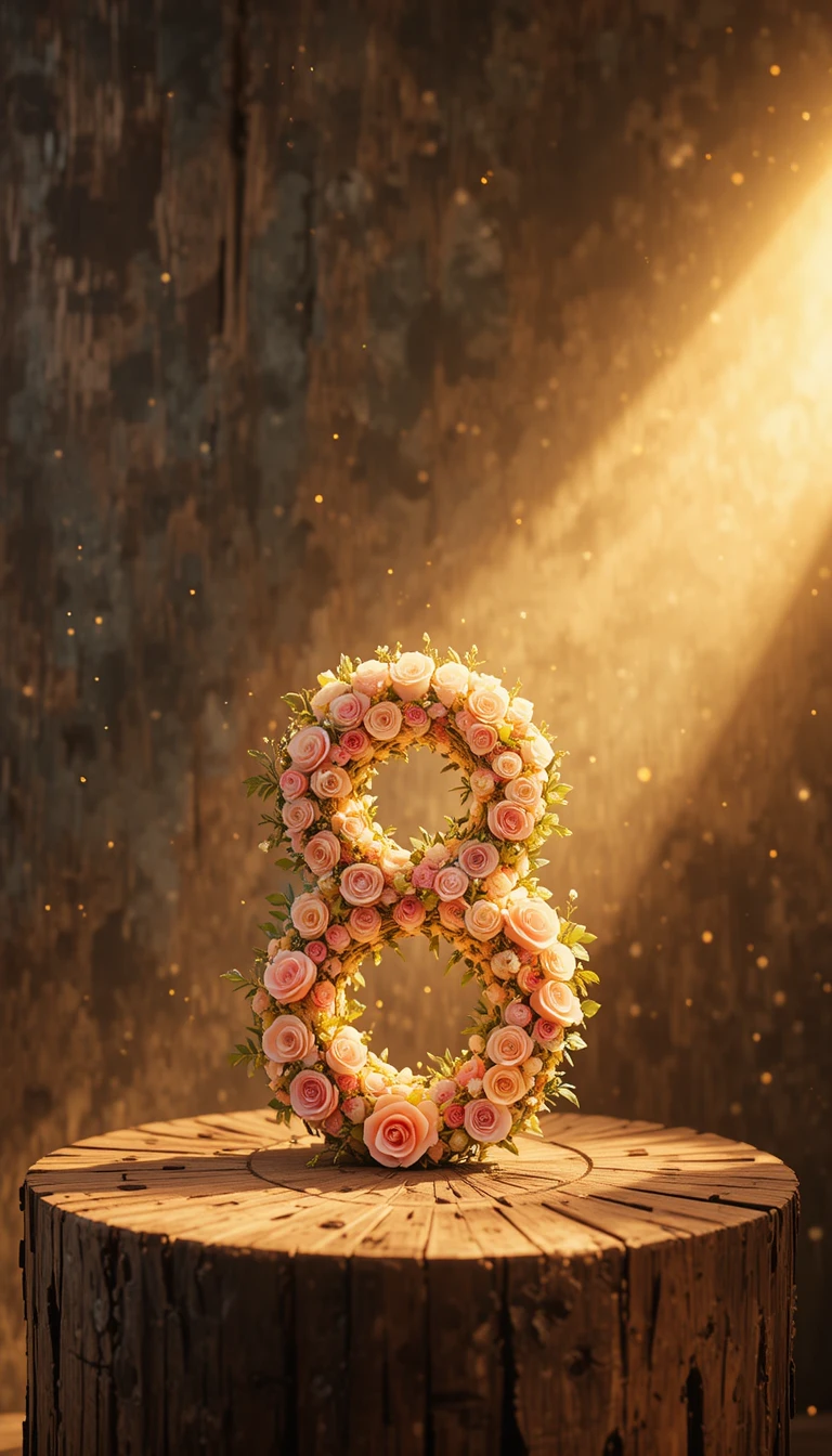 Smiling red haired girl beside floral number eight