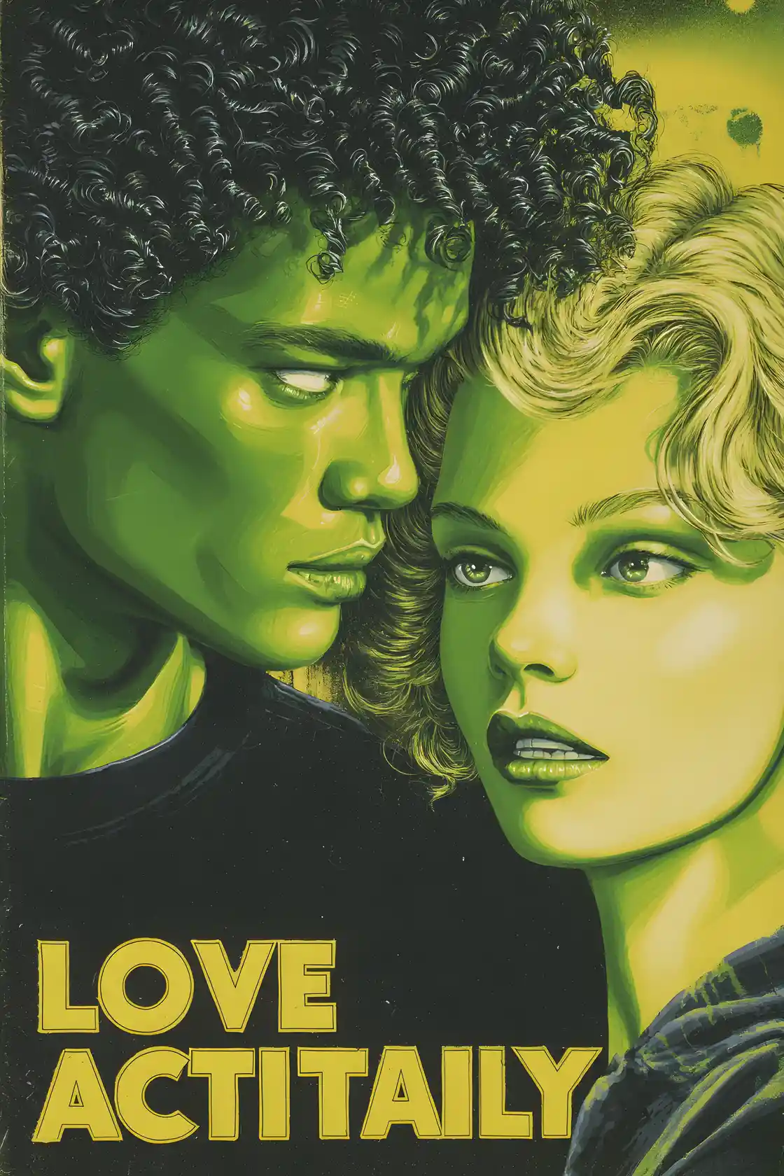 Muscular man and blond woman walking to a city cinema