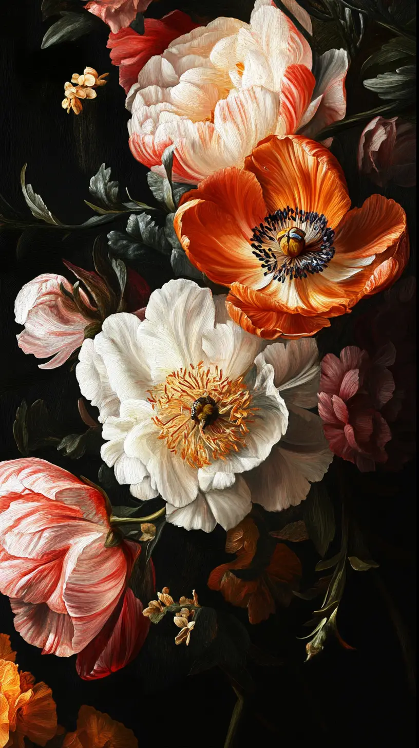 Digital oil painting of vibrant still life flowers