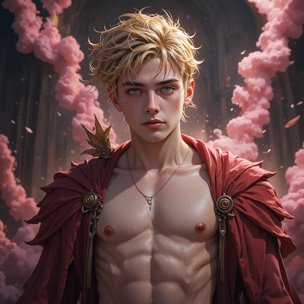 Young anime man as primordial god in fantasy void realm
