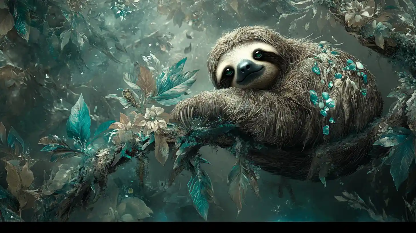 Surreal Sloth Portrait On Tree Branch In Dreamy Tones