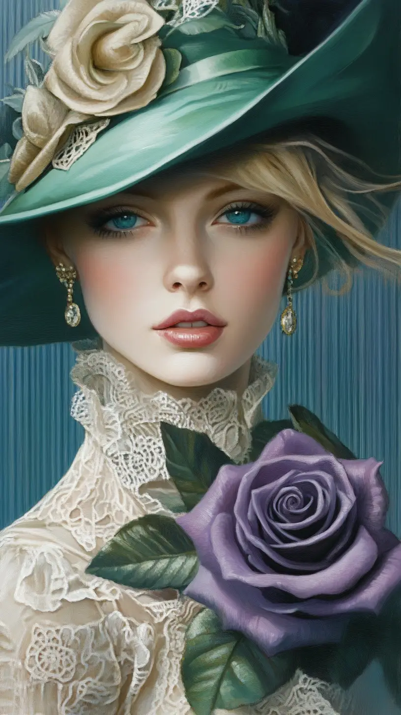 Art deco portrait of a woman in a large green hat