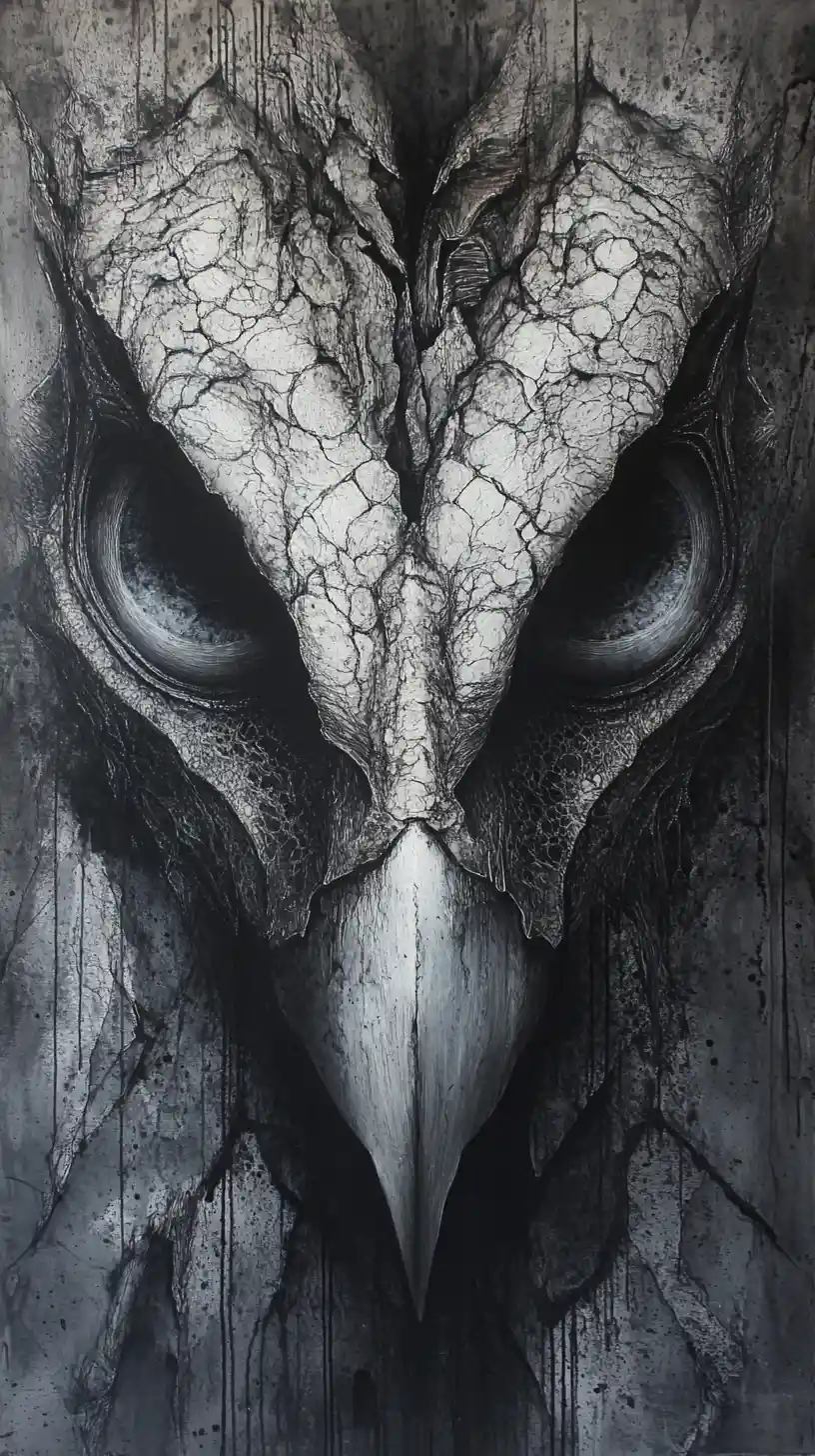 Surrealer Mixed-Media-Adler mit großen reflektierenden Augen