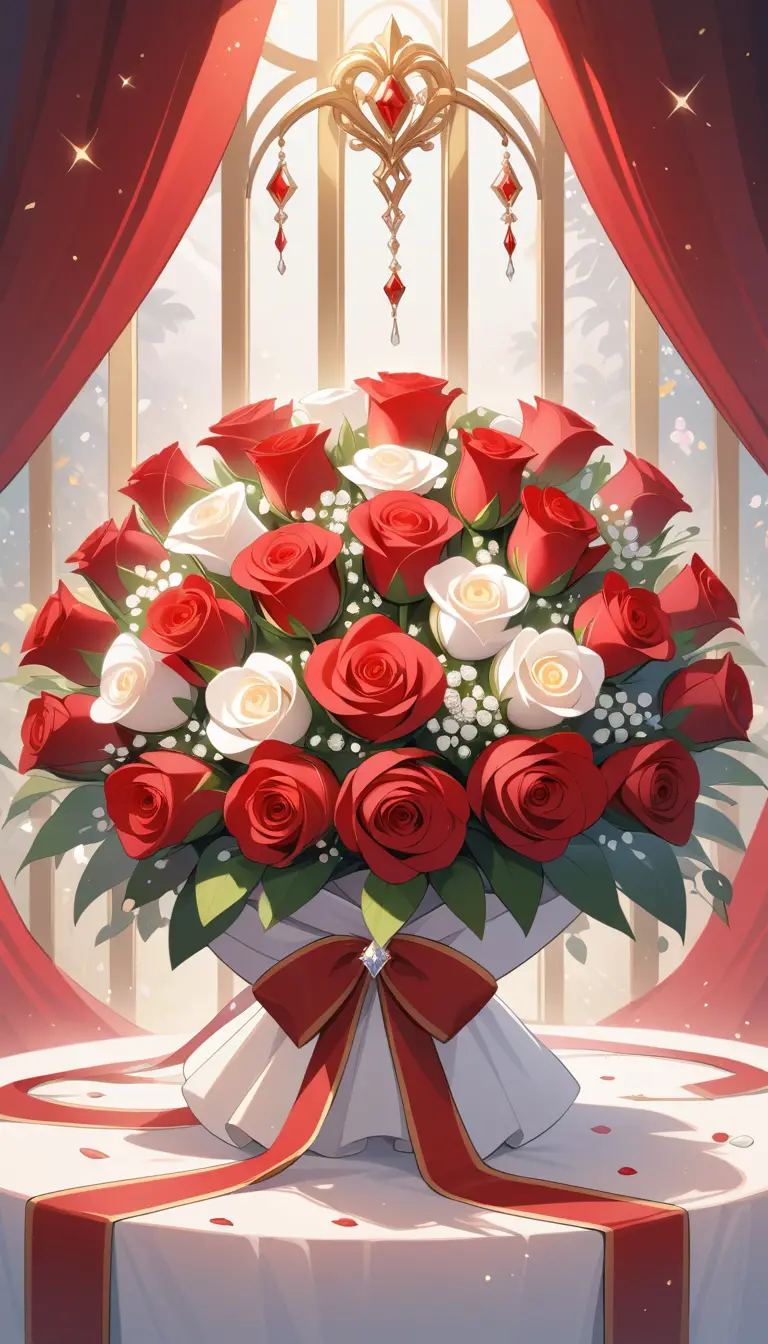 Buquê de rosas vermelhas com dourado e diamantes brilhantes