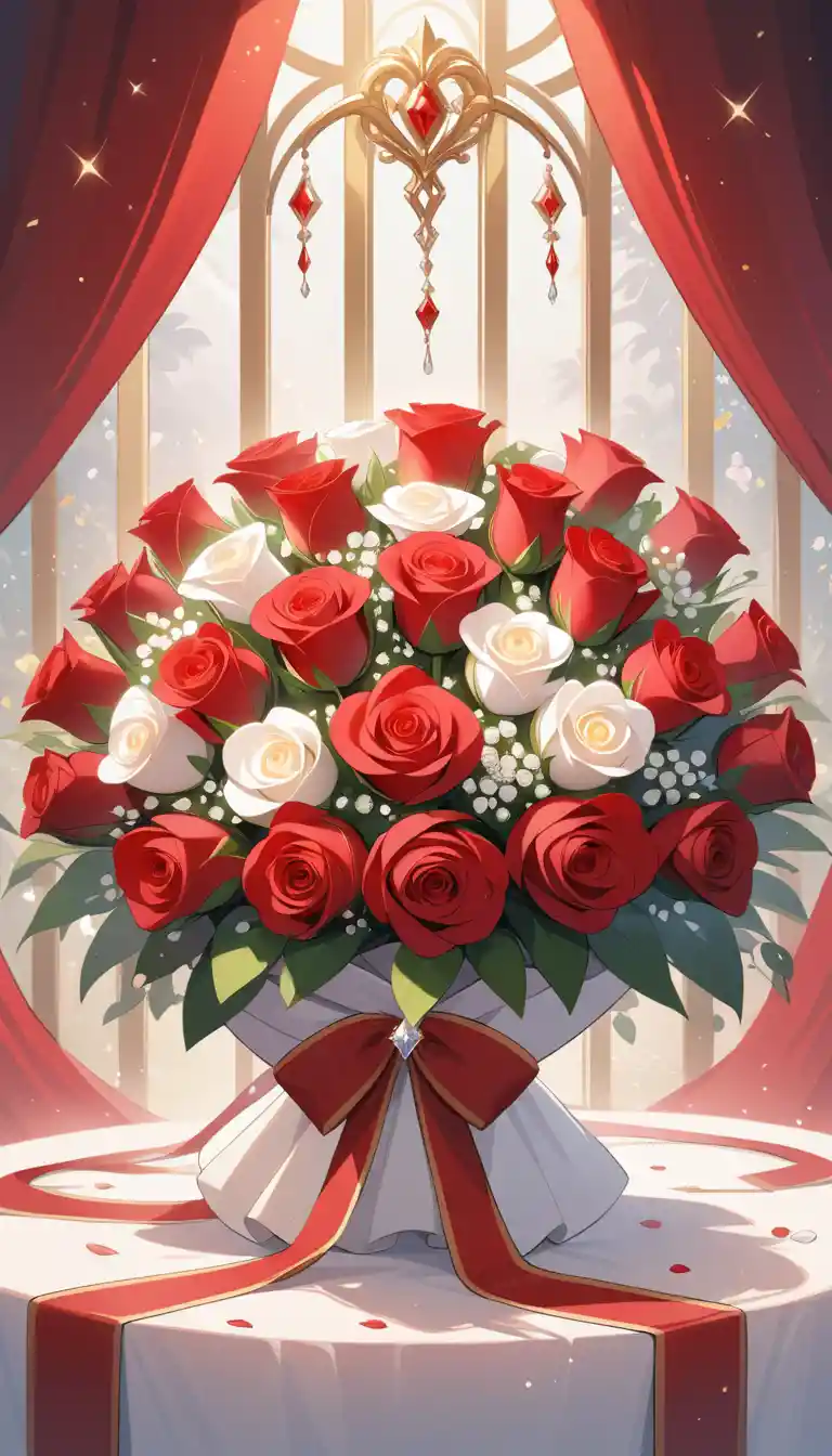 Buquê de rosas vermelhas com dourado e diamantes brilhantes