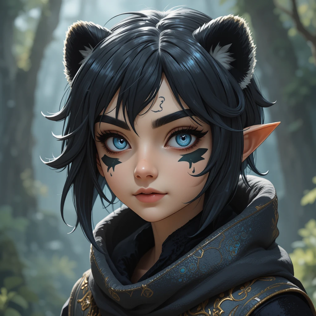 Teenage pandawa boy with blue eyes and panda features