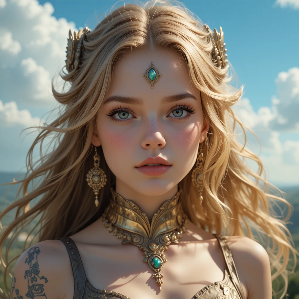 幻想動畫世界中的年輕大地女神少女