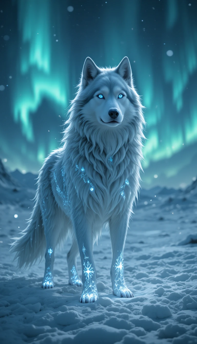 Spirito Mistico di Husky sotto l’Aurora nella Tundra Innevata