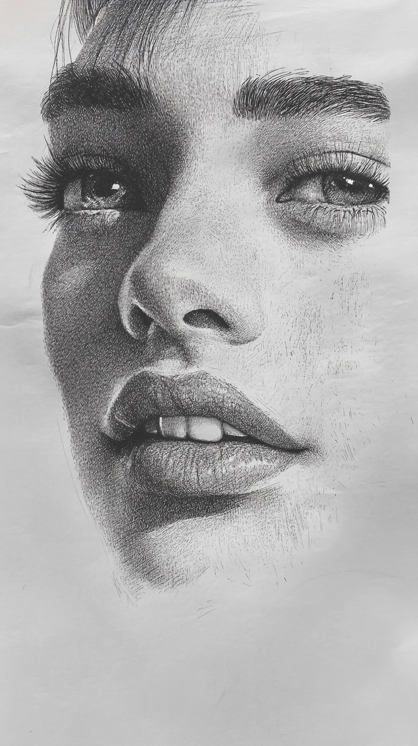 Portrait en graphite en gros plan avec détails du visage d’une jeune femme