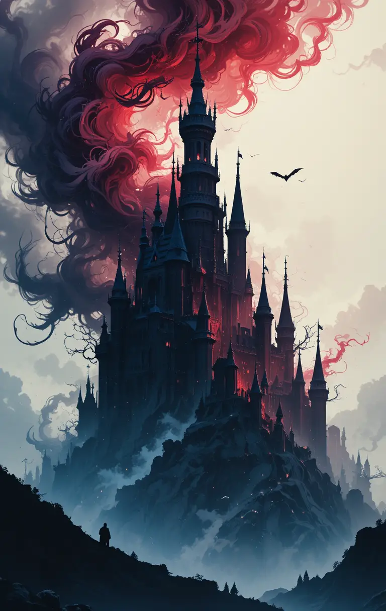 Enormous Demonic Castle Painted In Crimson And Indigo
