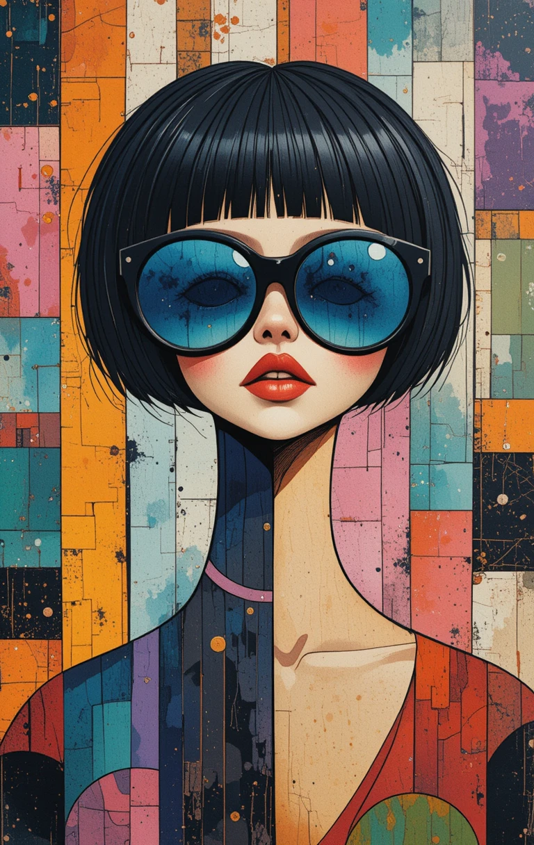 Femme pop art avec carré et lunettes de soleil oversize