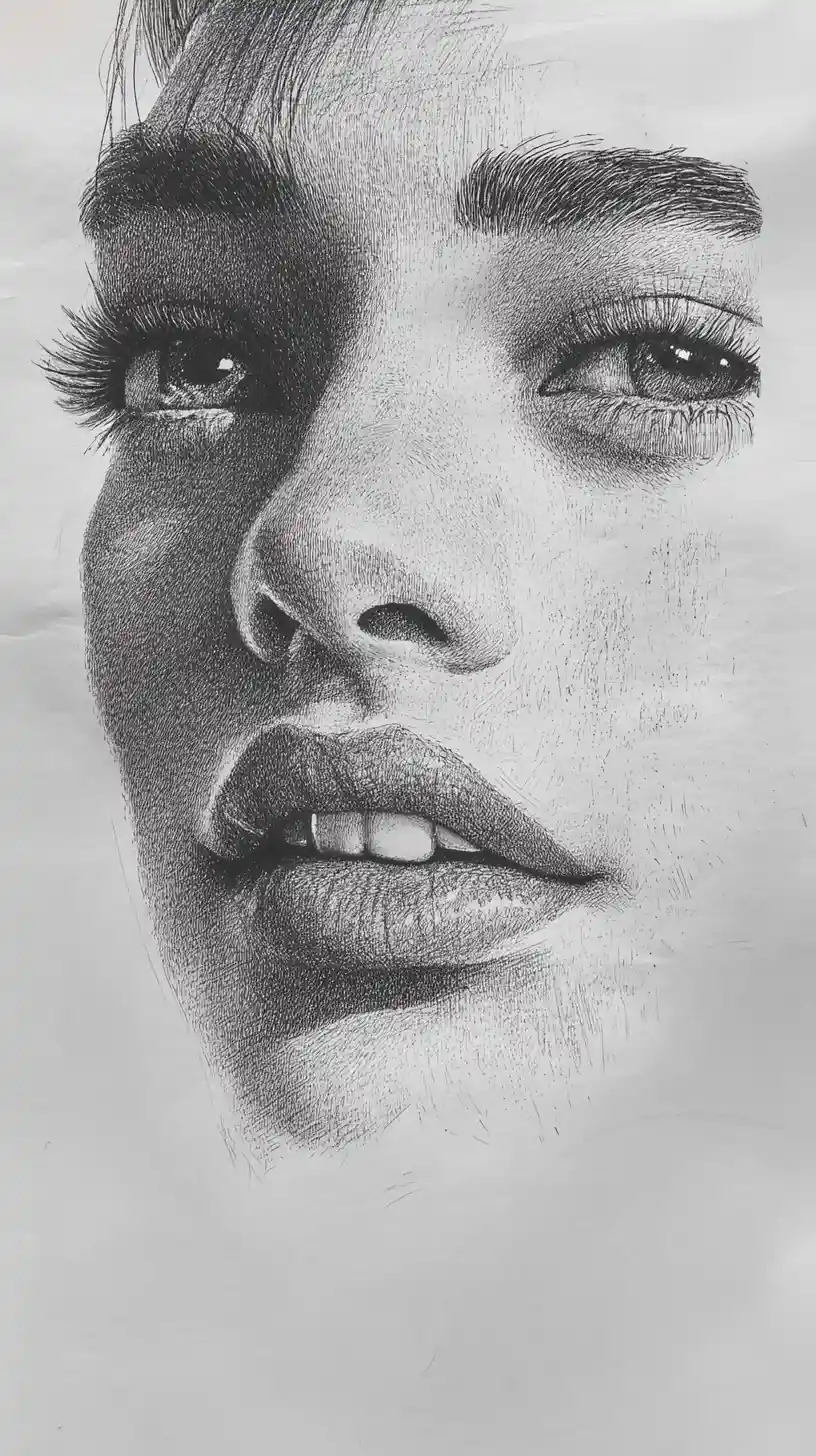 Portrait en graphite en gros plan avec détails du visage d’une jeune femme