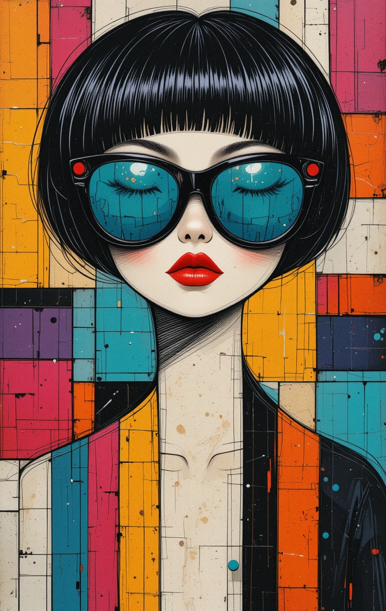 Stylized woman with bob haircut and oversized glasses