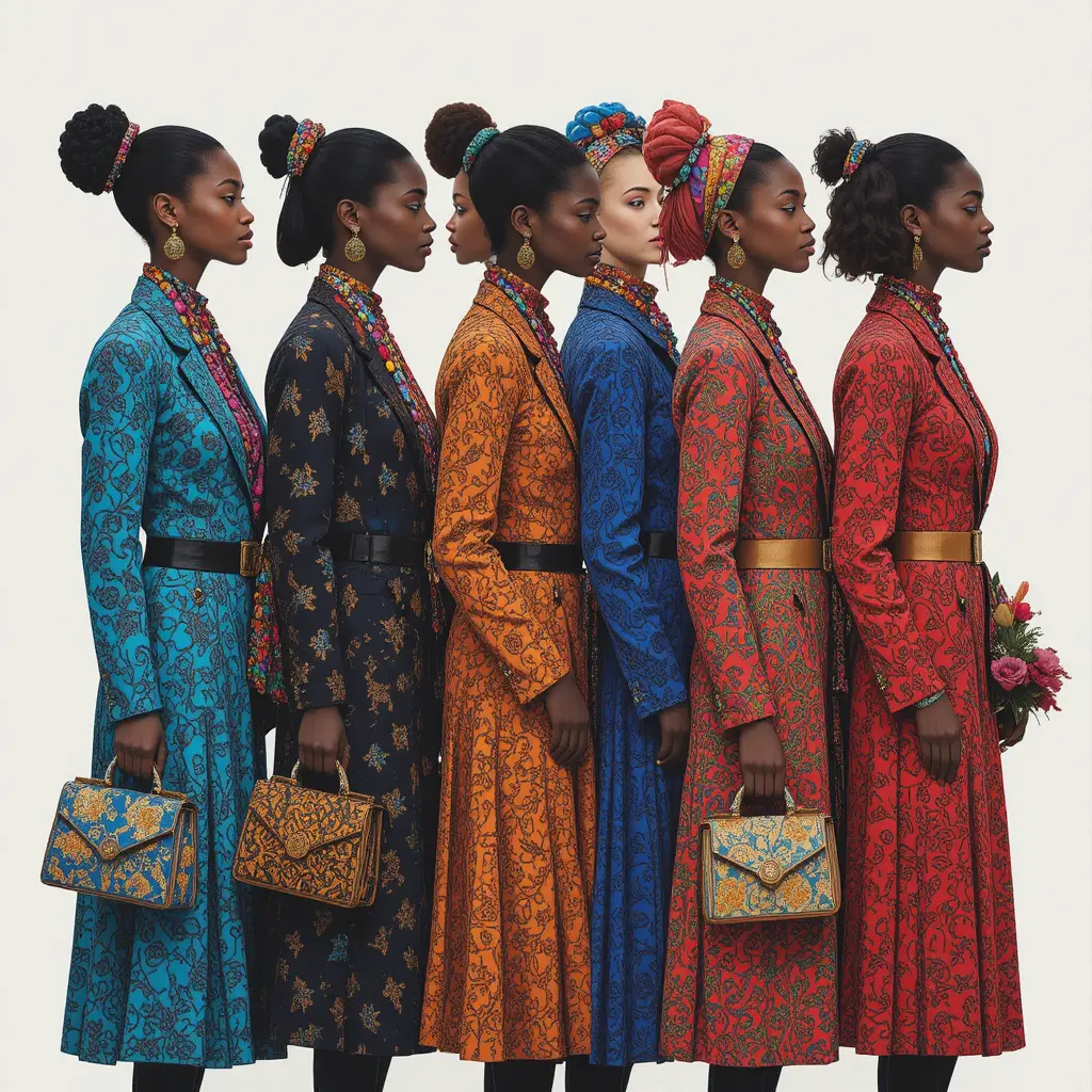 Colorful collage of business women in patterned coats