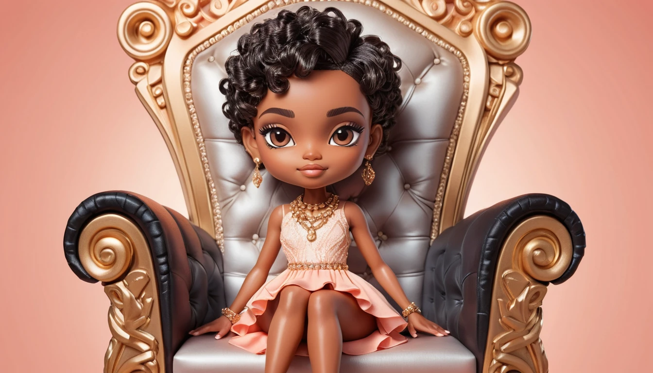 Mulher negra elegante em trono em retrato com degradê coral