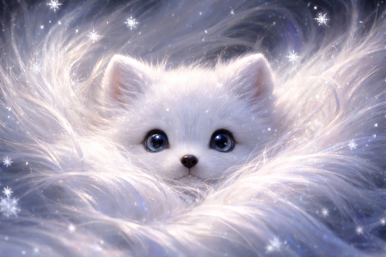Adorable Renardeau Arctique Blotti dans une Fourrure Battue par le Vent et la Neige