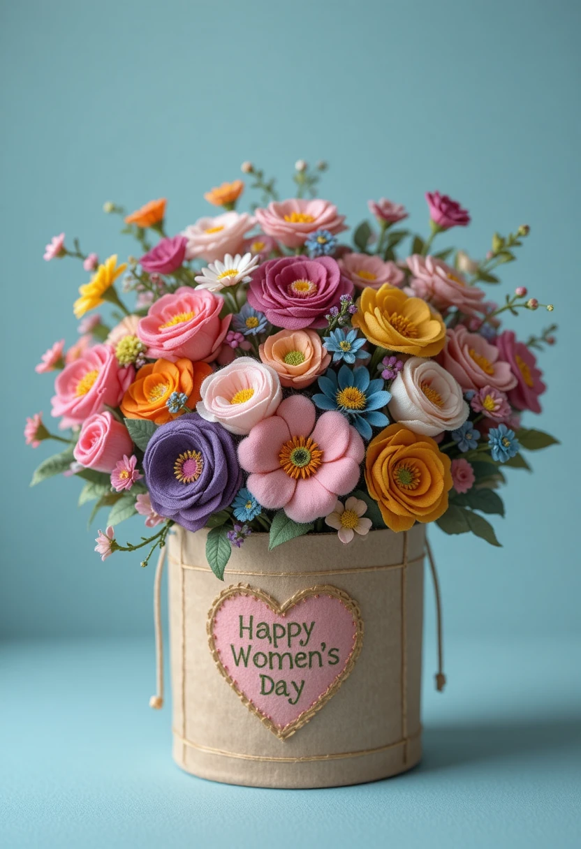 Ramo de flores de fieltro en bolsa de regalo para el Día de la Mujer