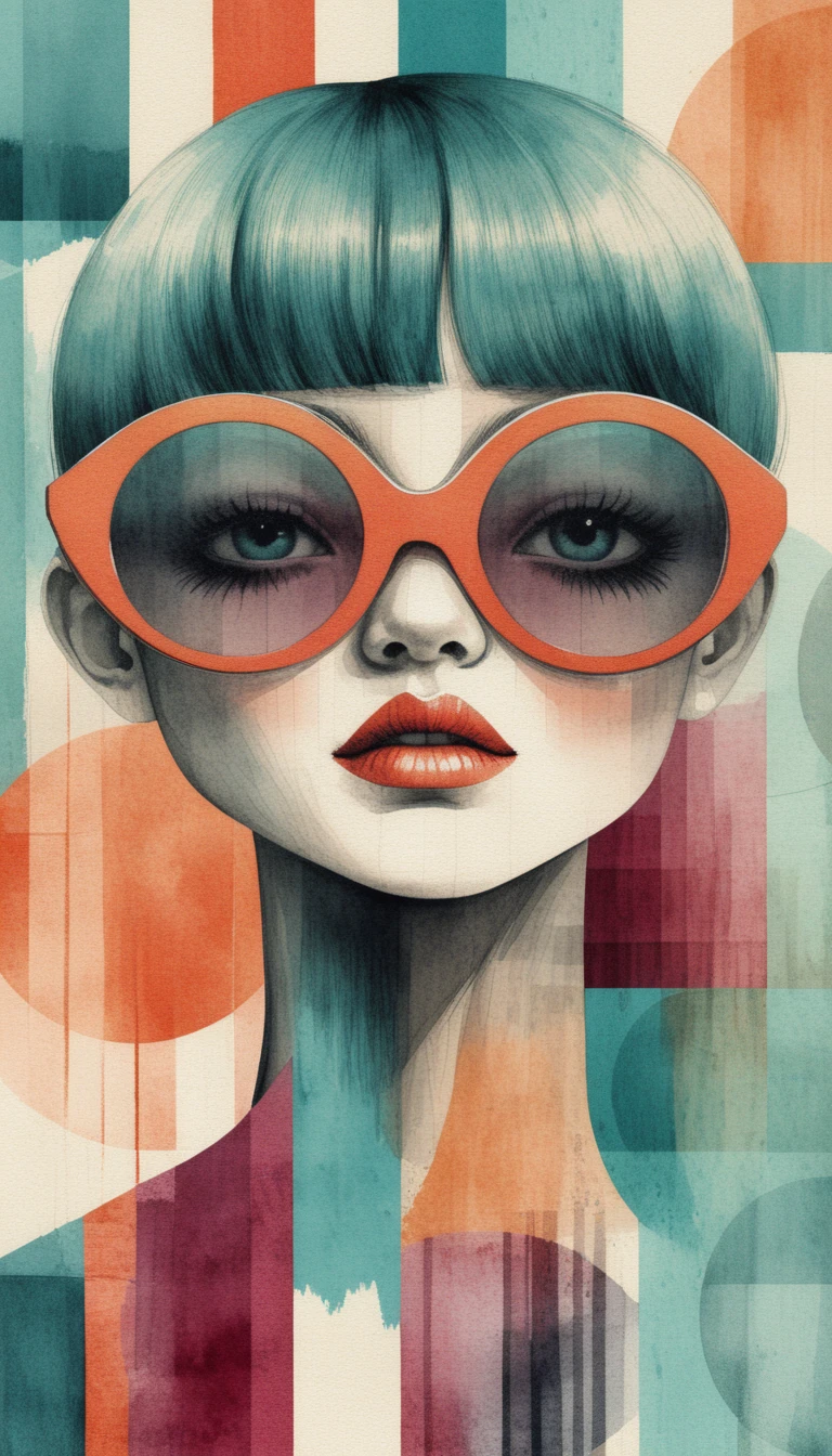 Pop art portrait of woman with bob hair and sunglasses