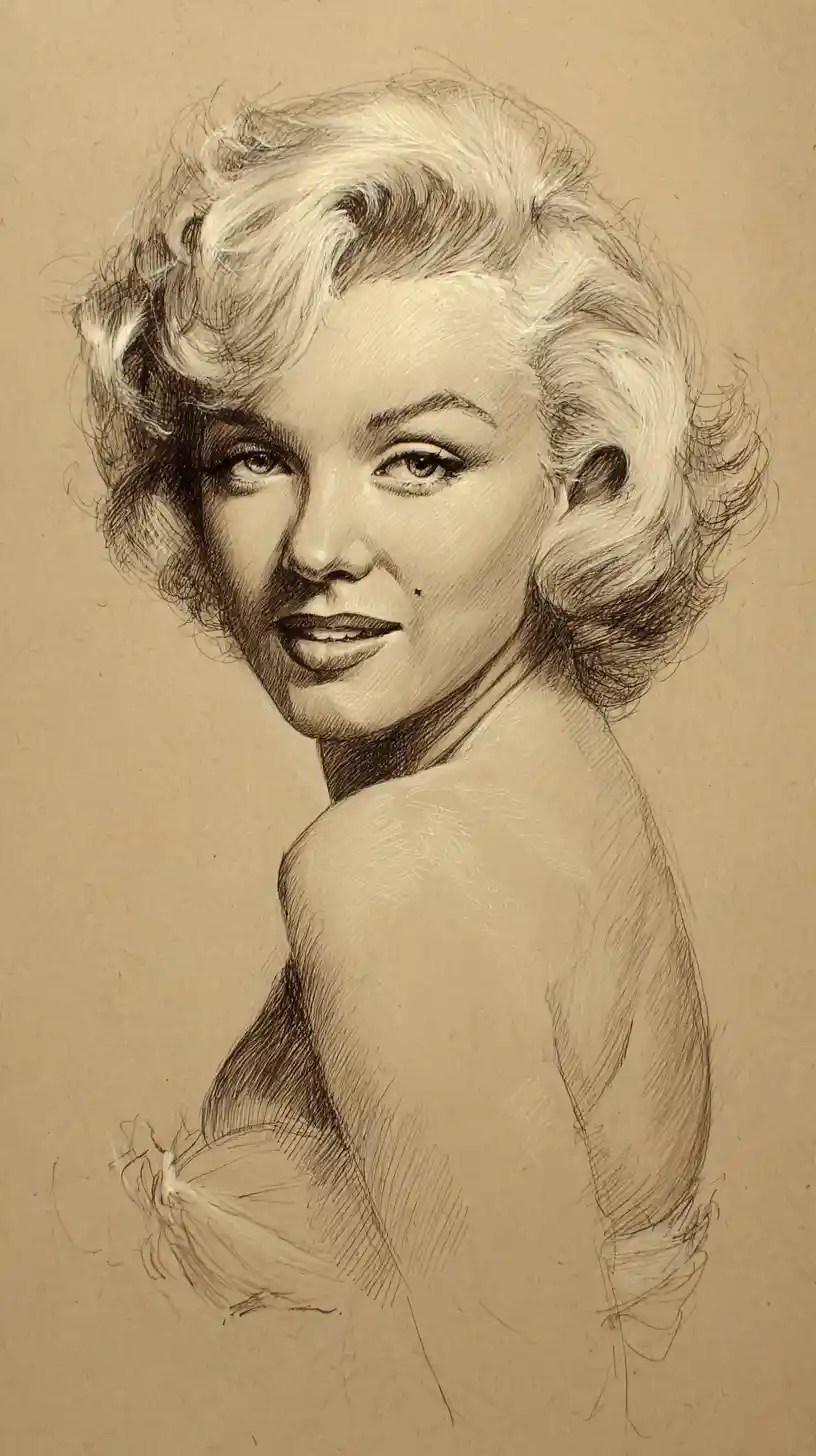 Ritratto a busto in carbone di una donna di Hollywood glam degli anni ’50