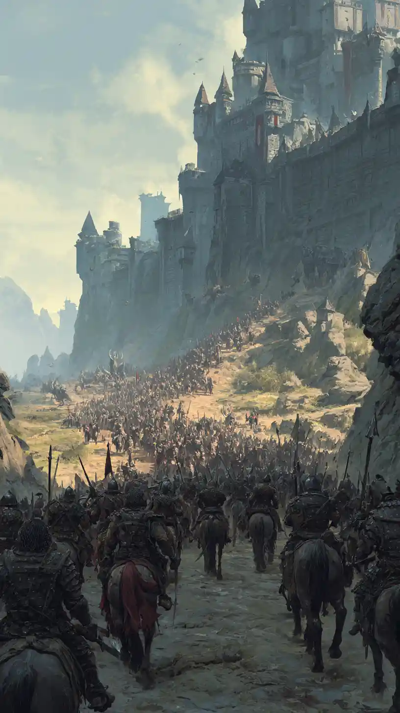 Orc horde advances on fortified medieval human stronghold