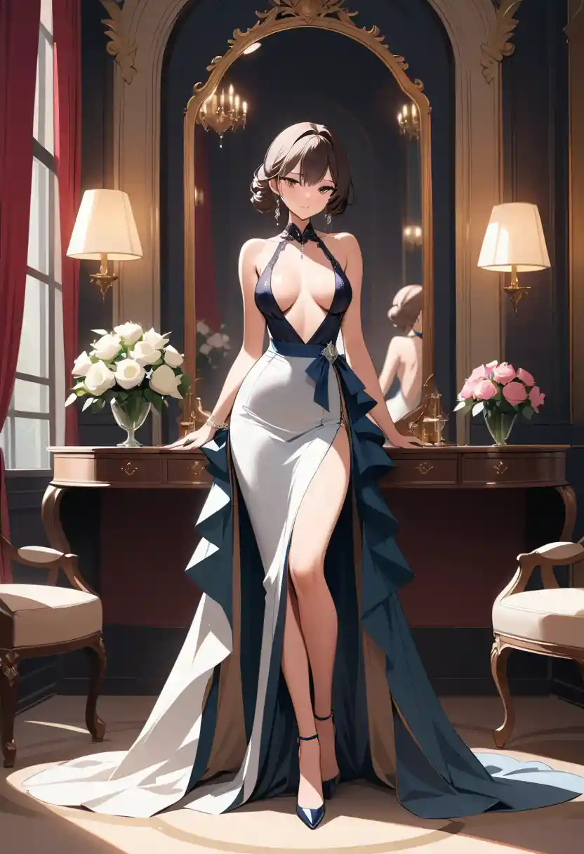 Glamorous model posing in a luxurious interior setting