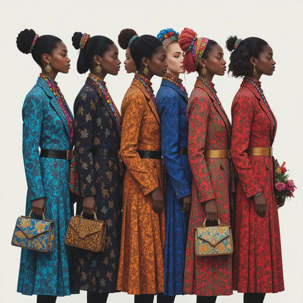 Colorful collage of business women in patterned coats