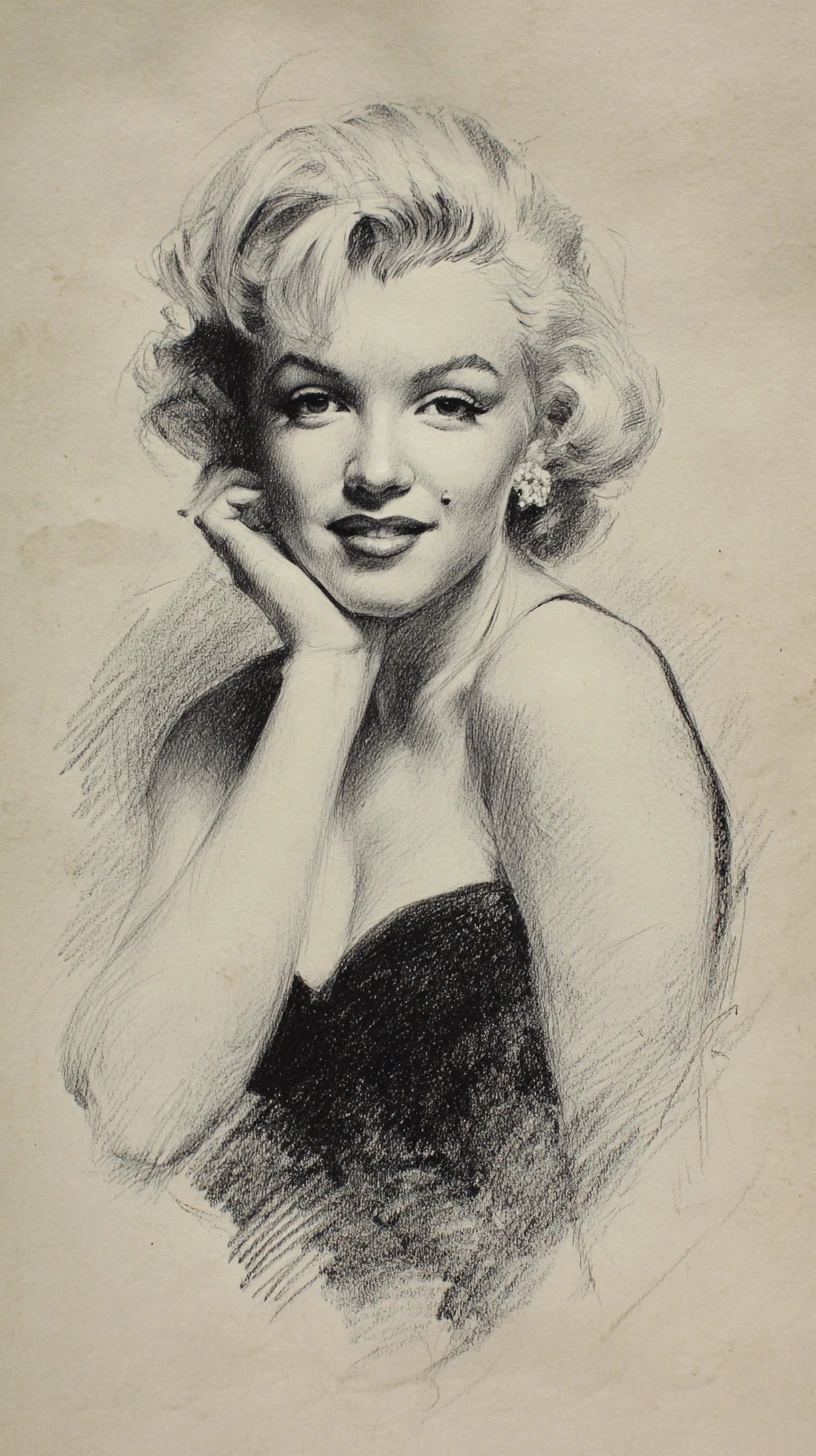 Vintage-Kohleporträt einer glamourösen Pin-up-Frauenbüste